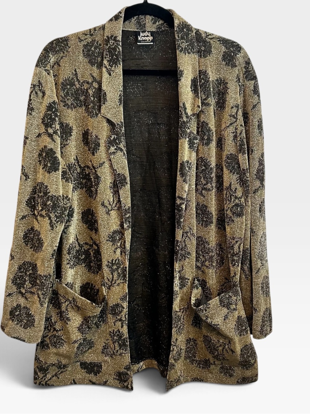 Vintage Judy Knapp Metallic Gold & Black Open-Front Sweater Jacket